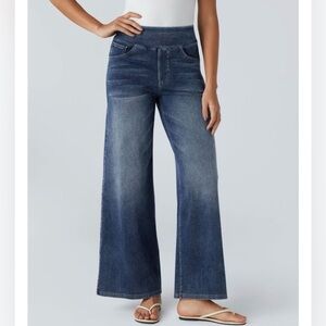 Halara Flex High-Waisted Blue Wide-Leg Jeans